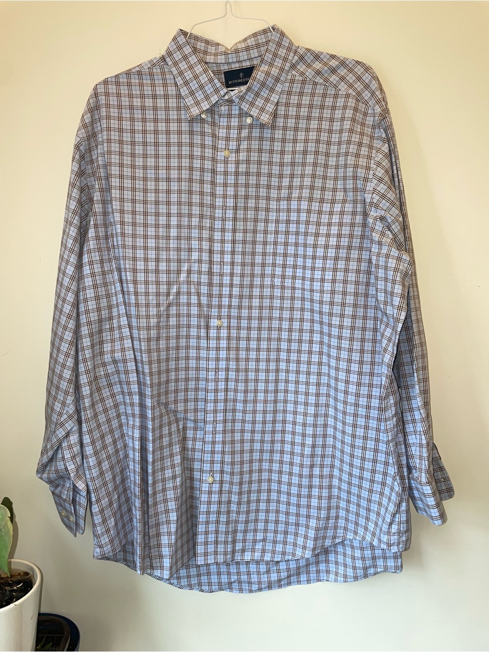 Buttoned Down Brand Blue and Brown Plaid Dress Shirt